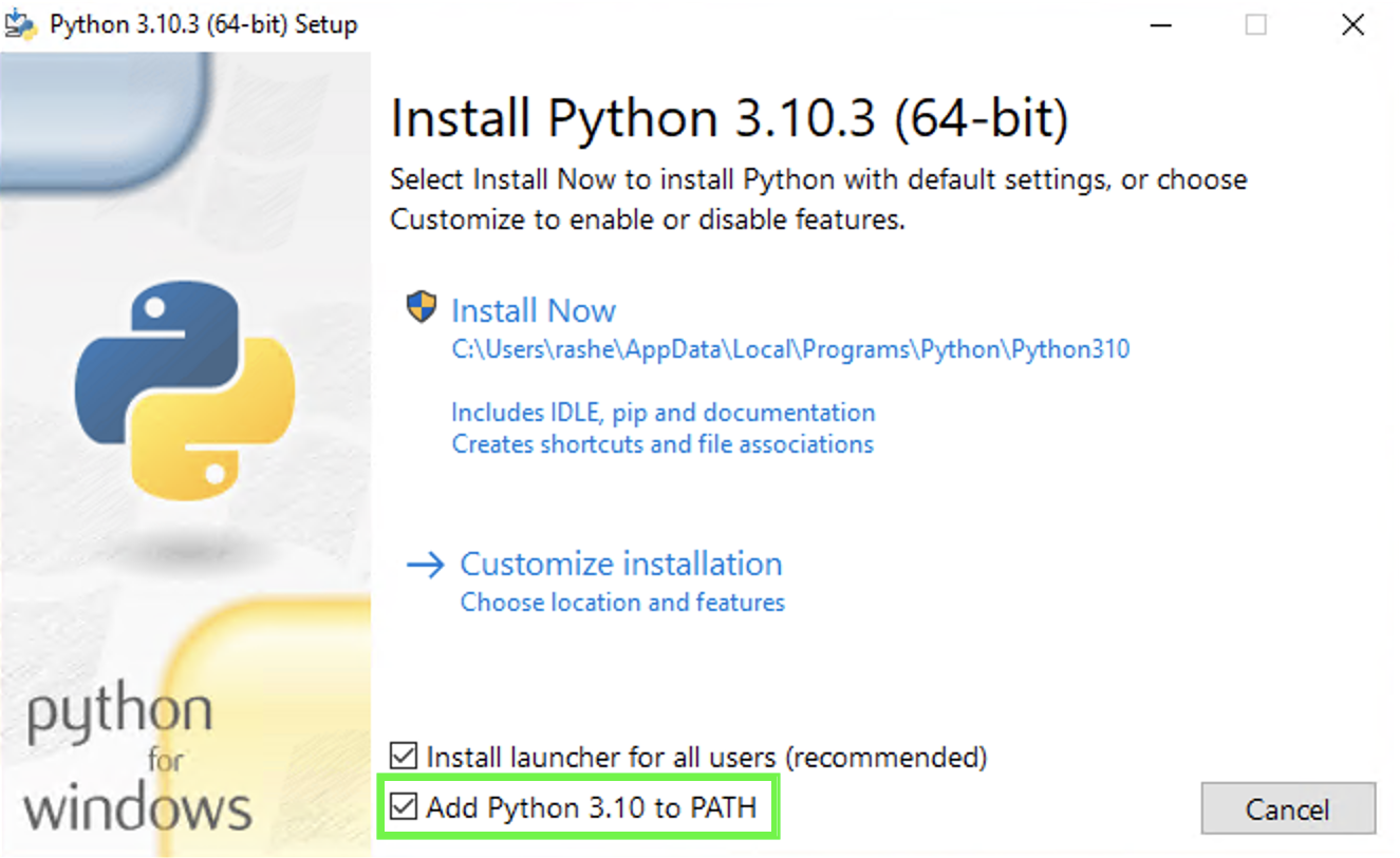 Check Add Python to PATH