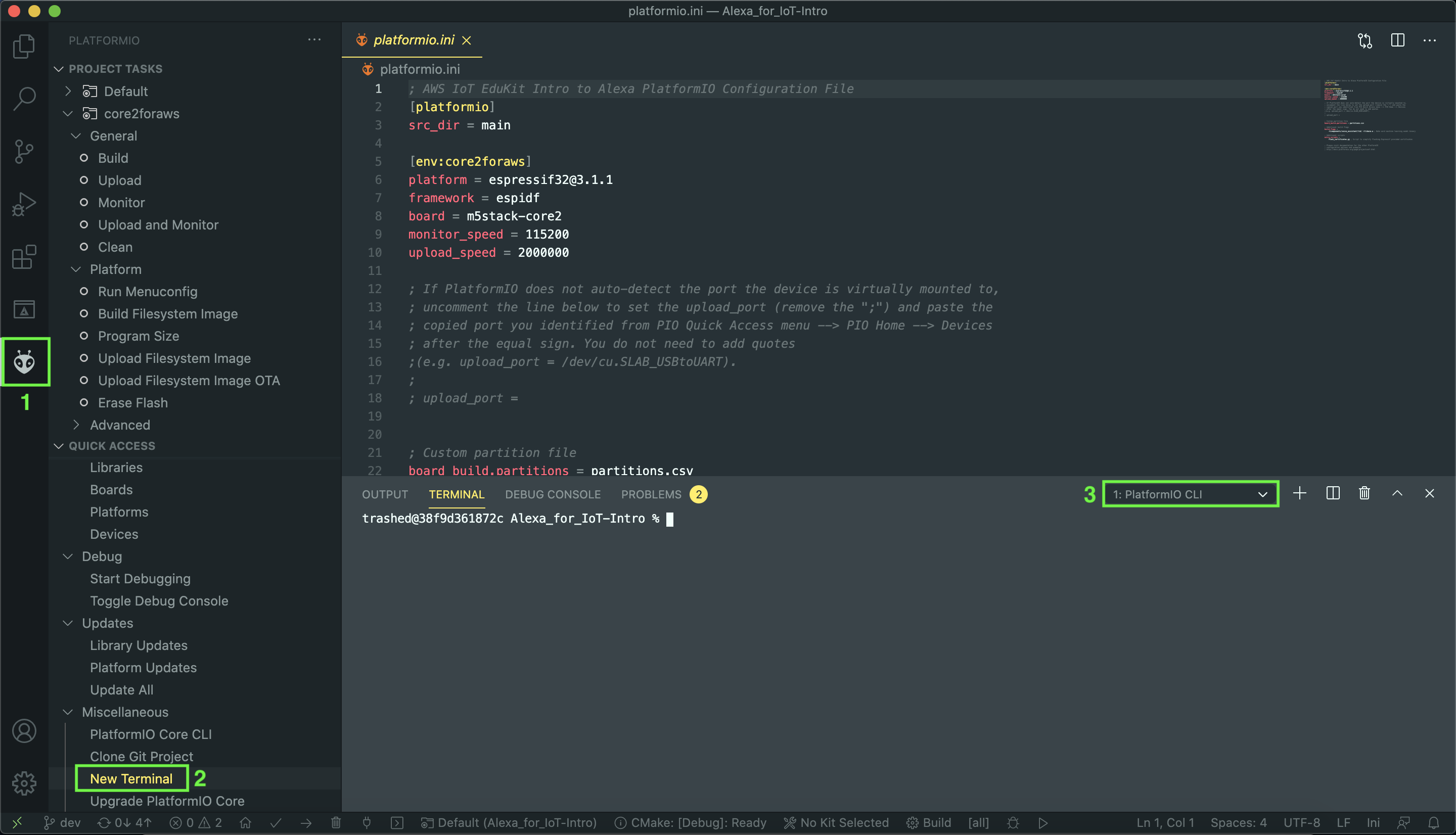 PlatformIO CLI terminal in VS Code