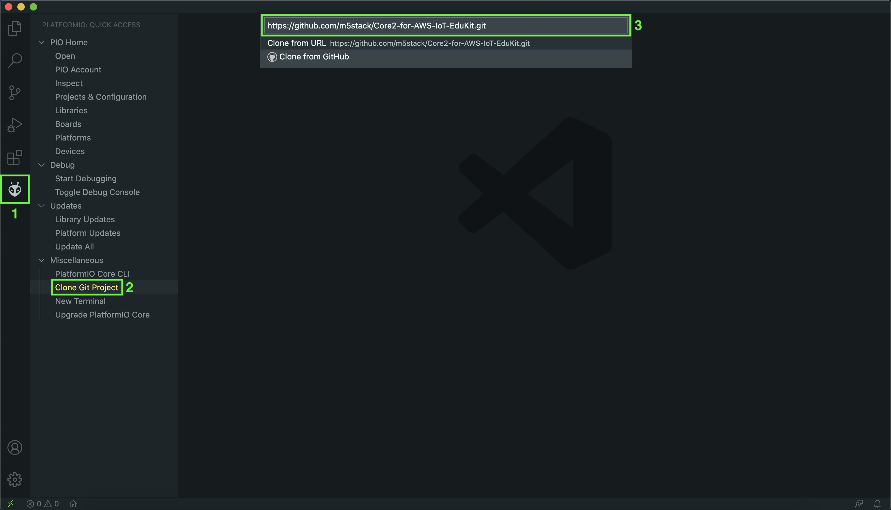 PlatformIO Clone Git Project